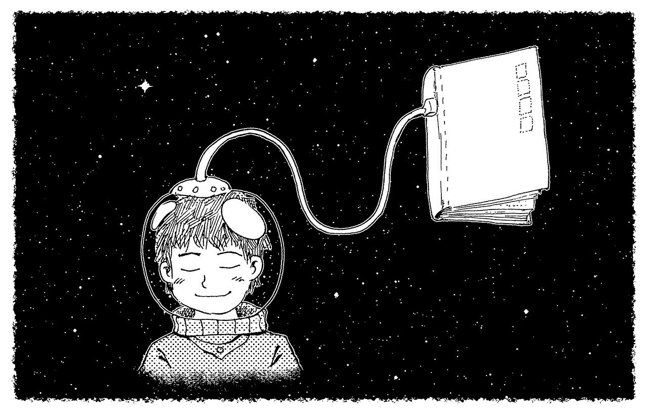 O conto é um universo de possibilidades - Astronauta conectado a um livro