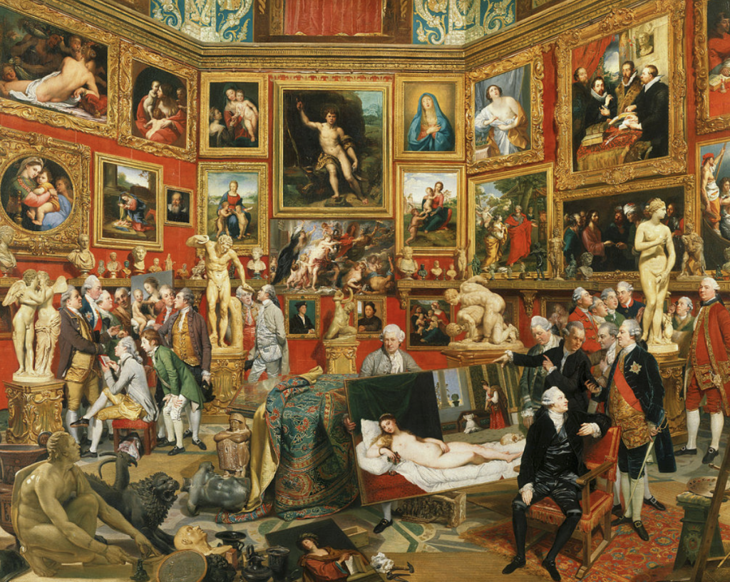 La Tribuna degli Uffizi (1772), tela de Johann Zoffany. Reprodução do acervo Royal Collection do Reino Unido