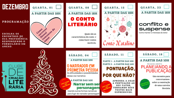 Programação dezembro Clube de Criação Literária