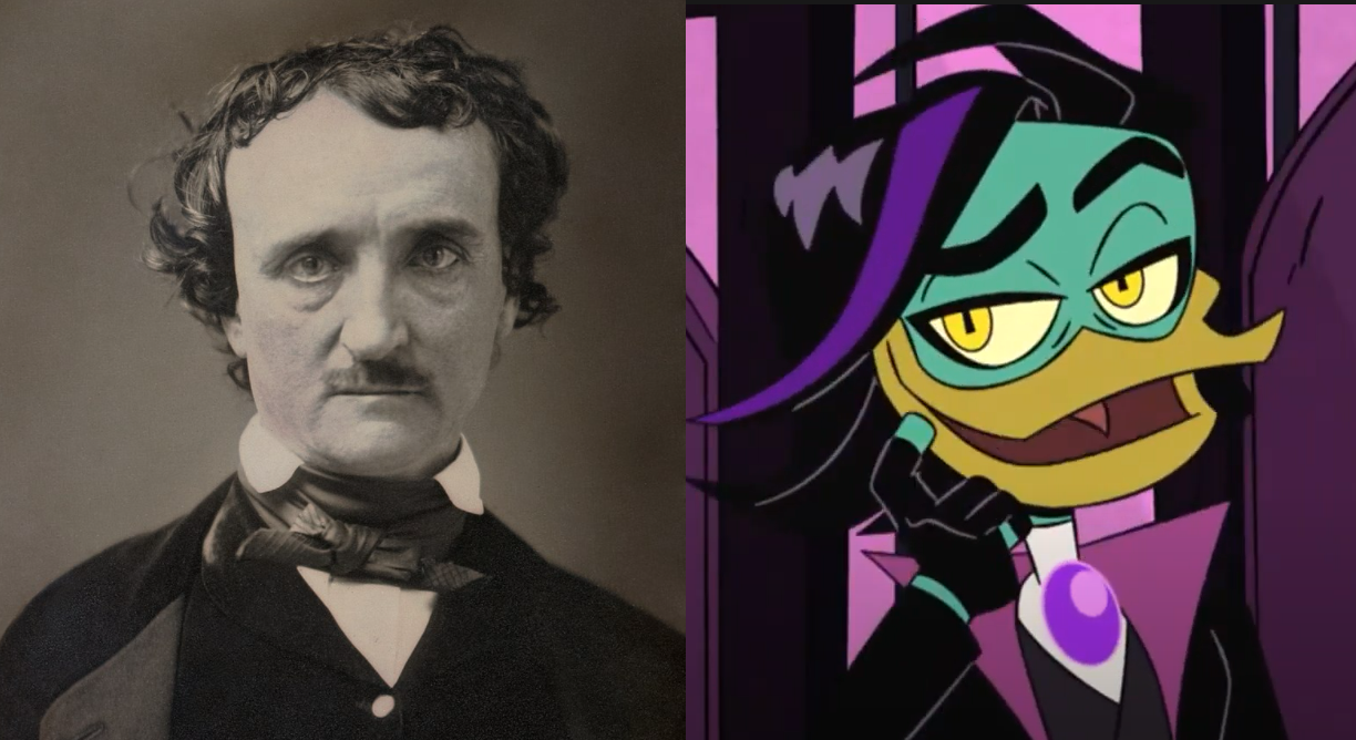 Edgar Allan Poe, o escritor, e Poe, o vilão de DuckTales
