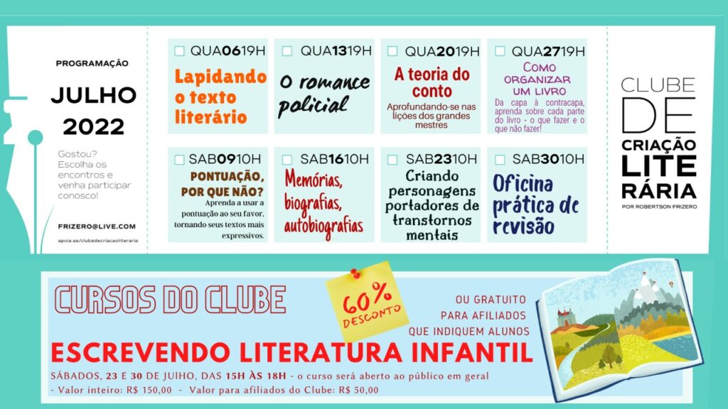 Porgramação Julho Clube de Criação Literária