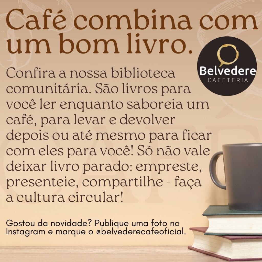 Card com um texto e o título "Café combina com um bom livro".