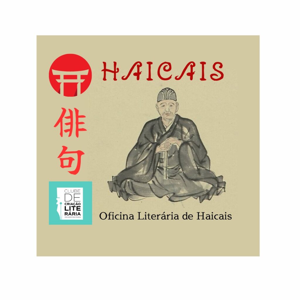 Card da Oficina de Haicais do Clube de Criação Literária. Trata-se de um retângulo com a imagem de um oriental ao centro.